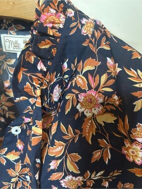 Mille Navy Floral Button-Down Blouse